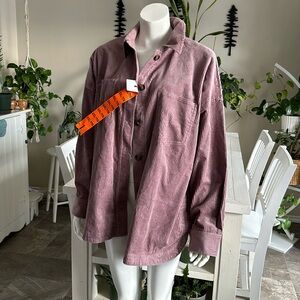 MATTY M-XXL rose corduroy Shacket, pockets, slit, rounded bottom button up NWT